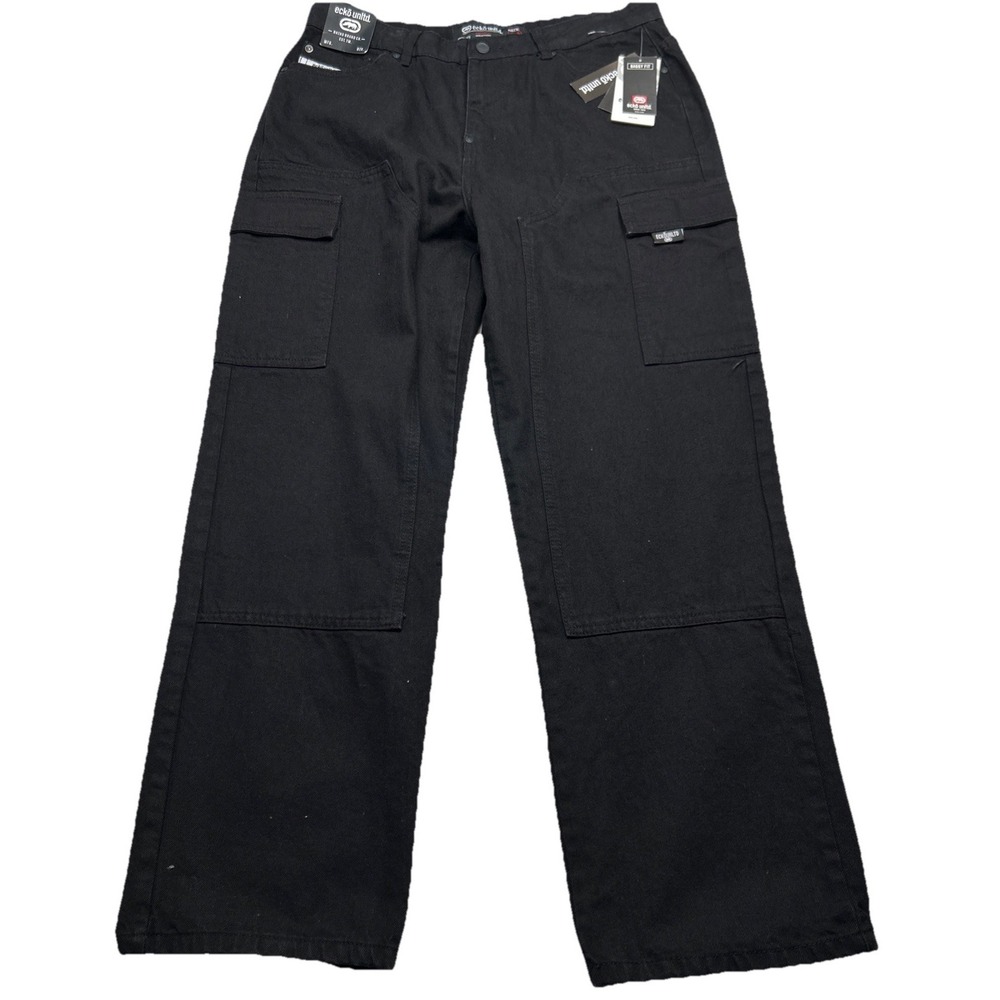 Ecko Unlimited Baggy Cargo Jeans Pants 34x32 Mens Black E015J79